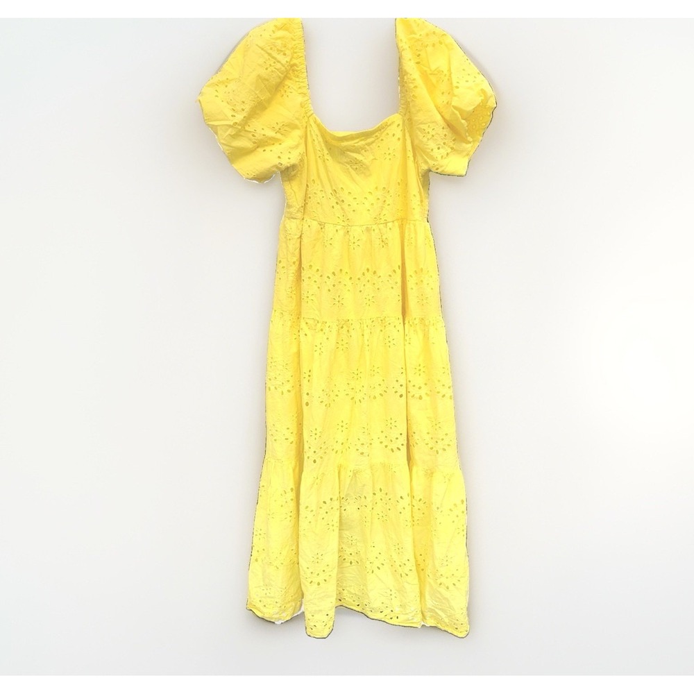 Kings Road Cotton Eyelet Lined Maxi Smocked Ruffle Bohemian Dress Size L